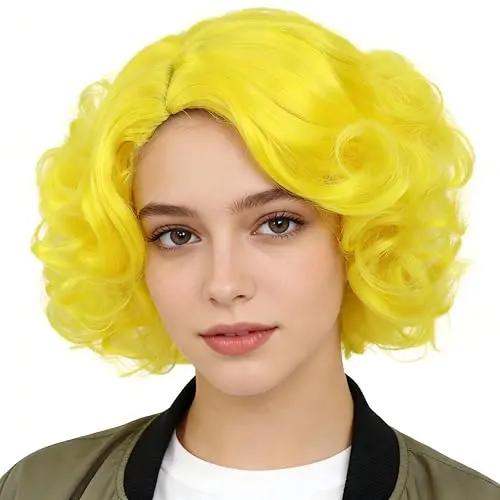 GNIMEGIL short curly bob wig in yellow