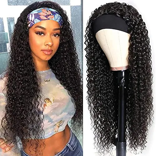 Rebasar 28 Inch Deep Wave Headband Human Hair Wig