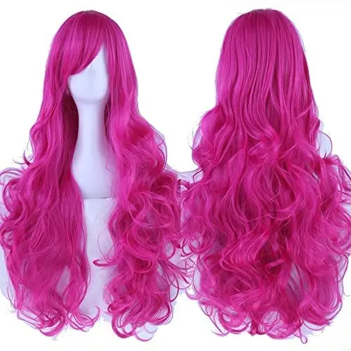 IMISSU 80cm long curly rose pink wig with bangs