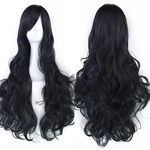 IMISSU 80cm Long Curly Black Emo Wig