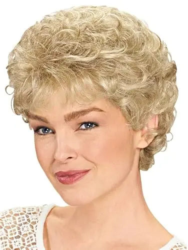 Light blonde short curly layered wig with soft waves