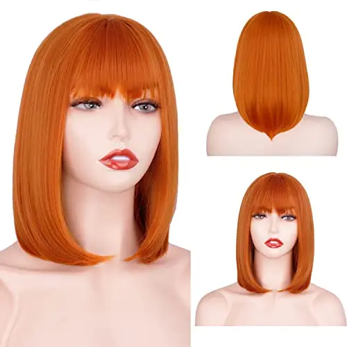 MEIRIYFA 16 inch orange straight bob wig with bangs