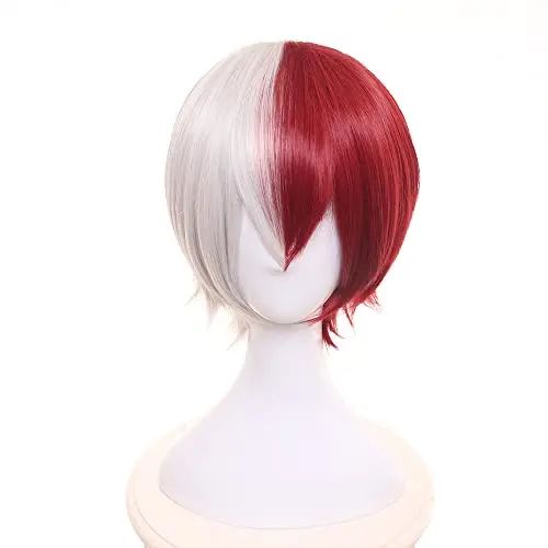 Half silver half red short straight cosplay wig