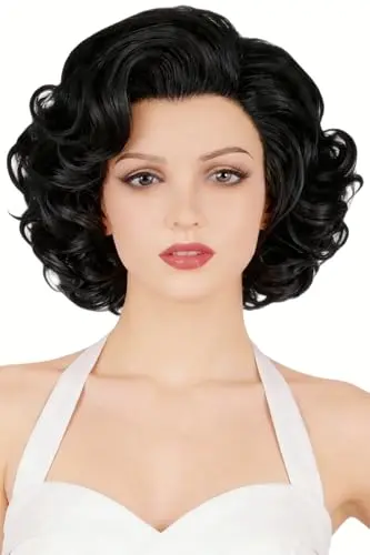 LeMarnia short black big curly wavy wig with layers