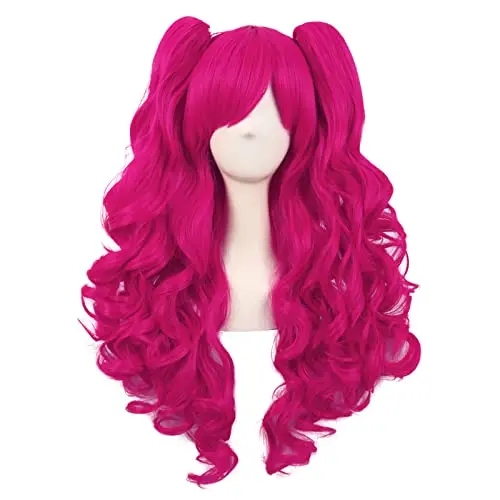 MapofBeauty 28-inch hot pink ponytail wig with detachable clips