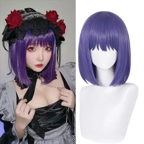 Lavender bob cosplay wig with bangs