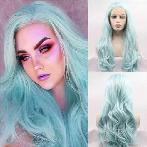 Angle Lucky ice blue pastel wavy lace front wig with pre-plucked hairline