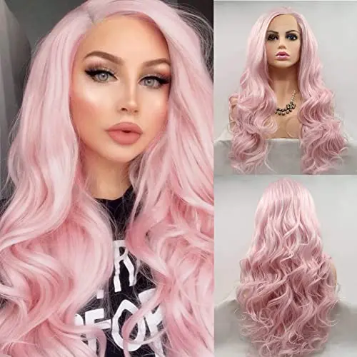 Angle Lucky long wavy light pink lace front wig