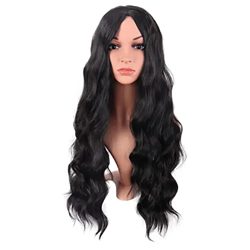 MapofBeauty 28-inch wavy no bangs curly cosplay wig in black
