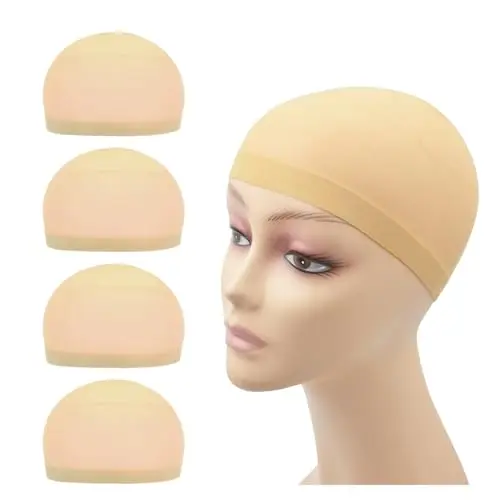 Beige nylon wig stocking caps four-pack