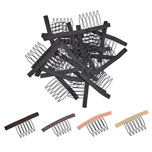 Pack of 24 black wig combs with 6 stainless steel teeth and silk cloth backing