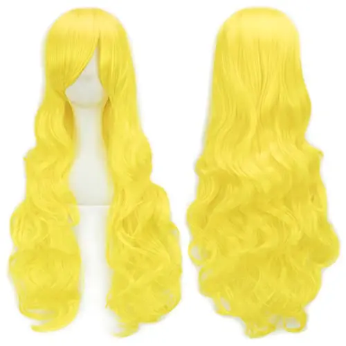 IMISSU long curly fluorescent yellow wig with bangs