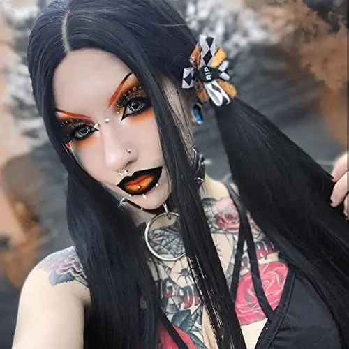Angle Lucky 24 inch straight black lace front wig with simulated scalp