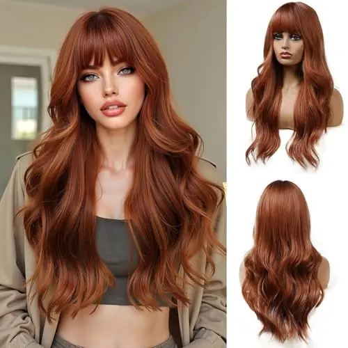 Esmee 24-Inch Wavy Copper Brown Wig with Bangs