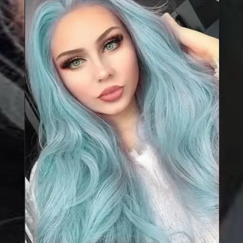 AFBeauty baby blue lace front wig with long wavy pastel blue hair and natural hairline
