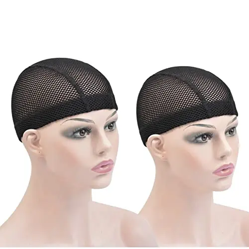 Black spandex mesh dome wig cap two-pack