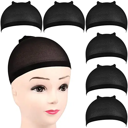 Meschett Black Stocking Wig Caps, breathable 6 pack