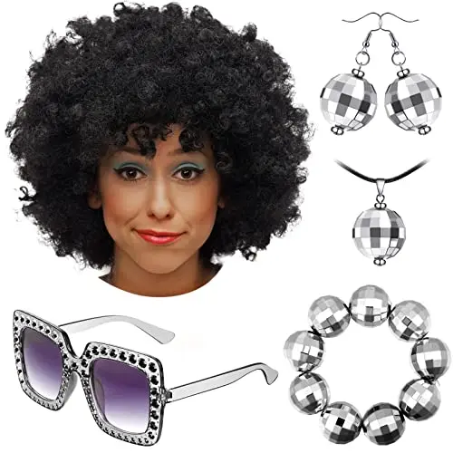 Canlierr 5-piece disco costume set with afro wig and jewellery