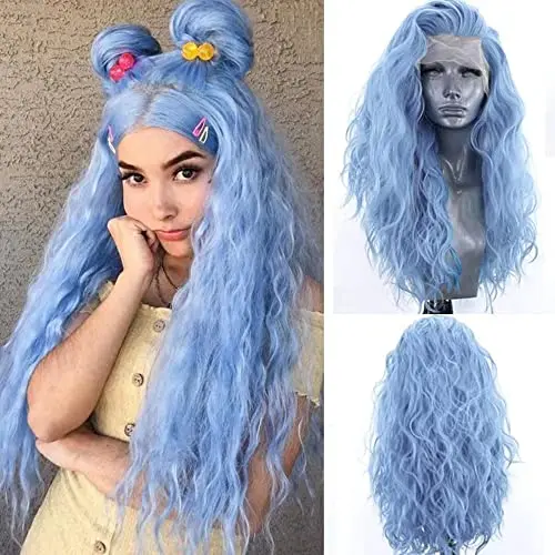Greenmirr 24 inch wavy aqua blue 13x3 lace front wig