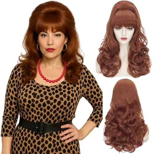 Auburn brown pre-styled updo beehive wig with bouffant