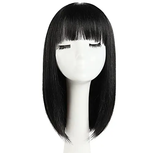 HSPJHTM black bob wig with bangs 14 inch synthetic