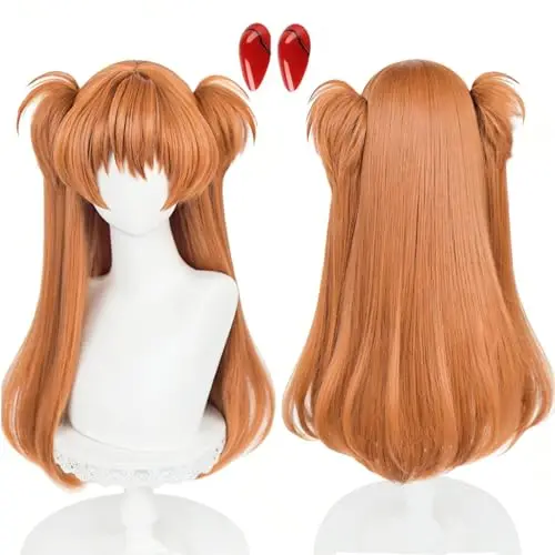 Auburn orange long straight cosplay wig with clip-on ponytails