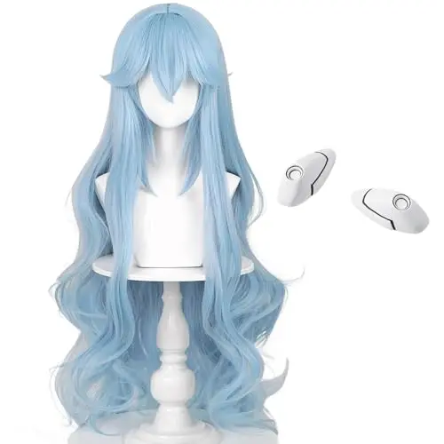 Wiggy Mermaid ice blue fluffy long wavy wig with hairpin and cap