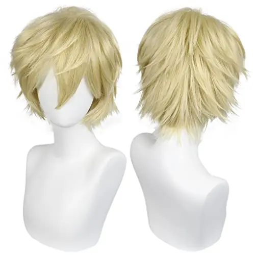 Anogol short blonde men's cosplay wig with adjustable straps and wig cap