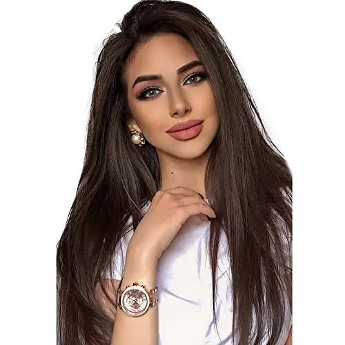 Chocolate brown straight long synthetic lace front wig