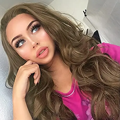 AFBeauty 22 inch chocolate brown lace front body wave wig with honey blonde highlights