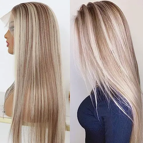 MACA BAKA 24 inch ash blonde straight lace front wig