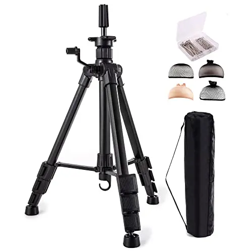 HYOUJIN heavy duty black metal wig stand tripod extended