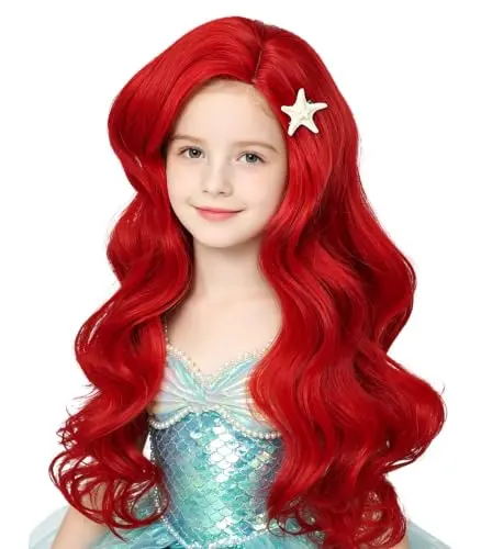 Probeauty red mermaid kid wig with starfish hair clips