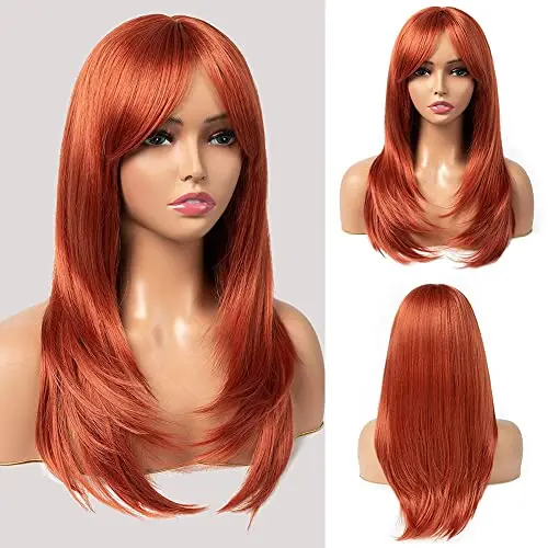 SAJOO 22-Inch Copper Red Layered Straight Wig