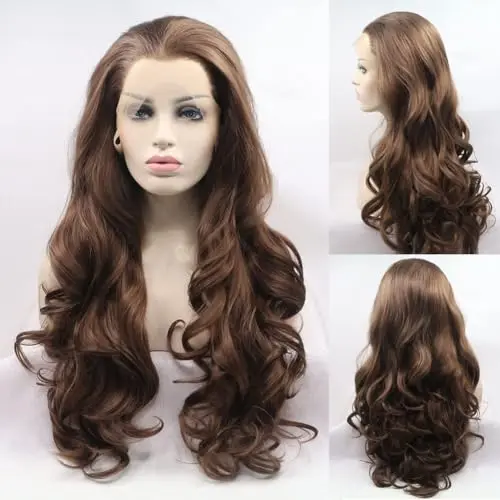 Angle Lucky 24 inch brown middle part lace front wig with transparent lace