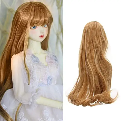 Jeanoko linen long curly BJD doll wig with bangs for 1/3 scale