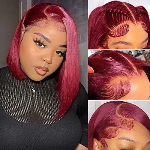 Hiriremy 12-inch burgundy straight bob with 13x4 HD lace front glueless human hair wig