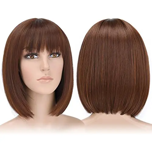 Copper brown bob wig with bangs for Halloween