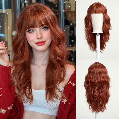 Esmee 24 Inch Wavy Copper Red Wig with Bangs