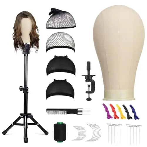 SZCY 22-inch white canvas wig head with tripod stand