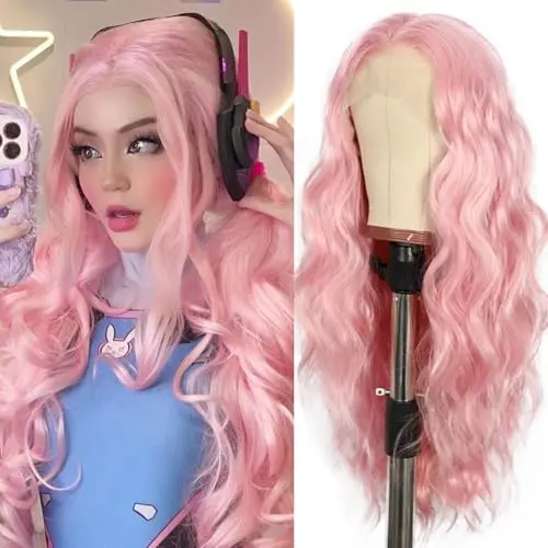 Sapphirewigs honey pink wavy lace front wig