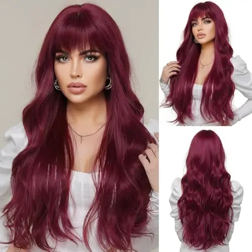 OUFEI Wavy Wine Red 28-Inch Wig