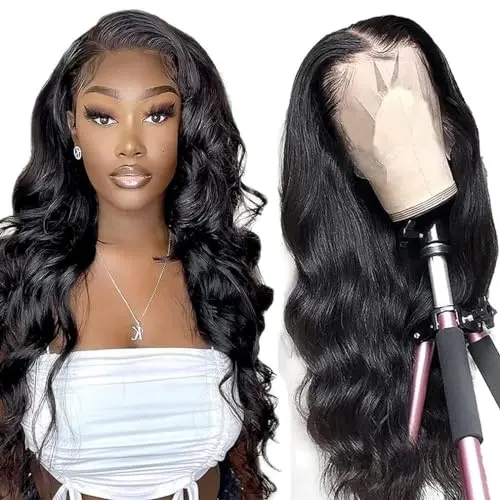 NICMISS Brazilian body wave 13x4 lace closure wig with natural black hair