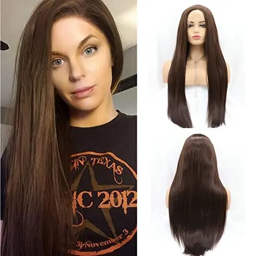 Angle Lucky long straight brown lace front wig with soft natural hairline