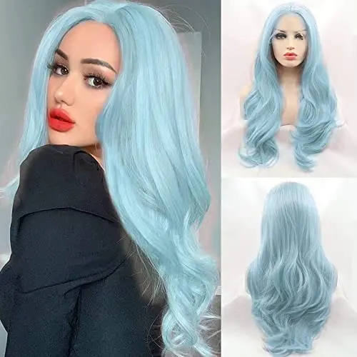 AFBeauty light blue wavy lace front wig on a model