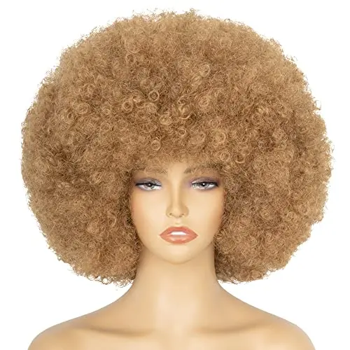 Honey blonde curly afro wig with glueless cap