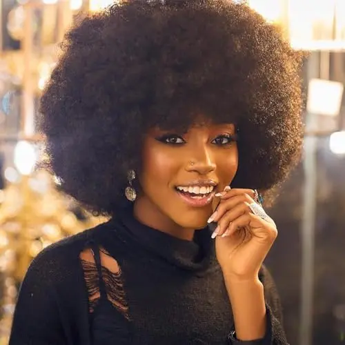 Aminow short curly afro wig with bangs