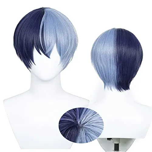Aicos Touya Aoyagi cosplay wig with blue gradient short haircut on male model