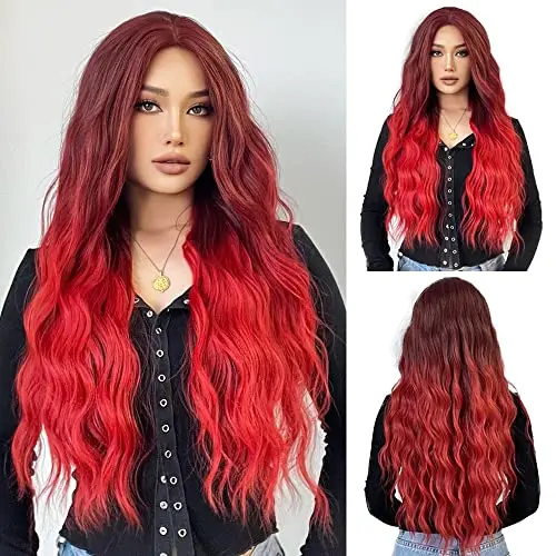 Esmee long wavy ombre red wig