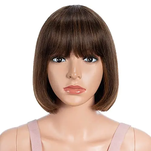 Joedir 8 inch straight bob wig with bangs in 100% human hair ombre brown